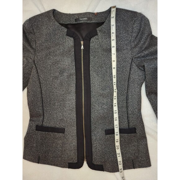 Tahari Gray Black Two Tone Shawl Lapel Zip Rayon Blend Lined Blazer Jacket Sz 6 - Picture 7 of 10